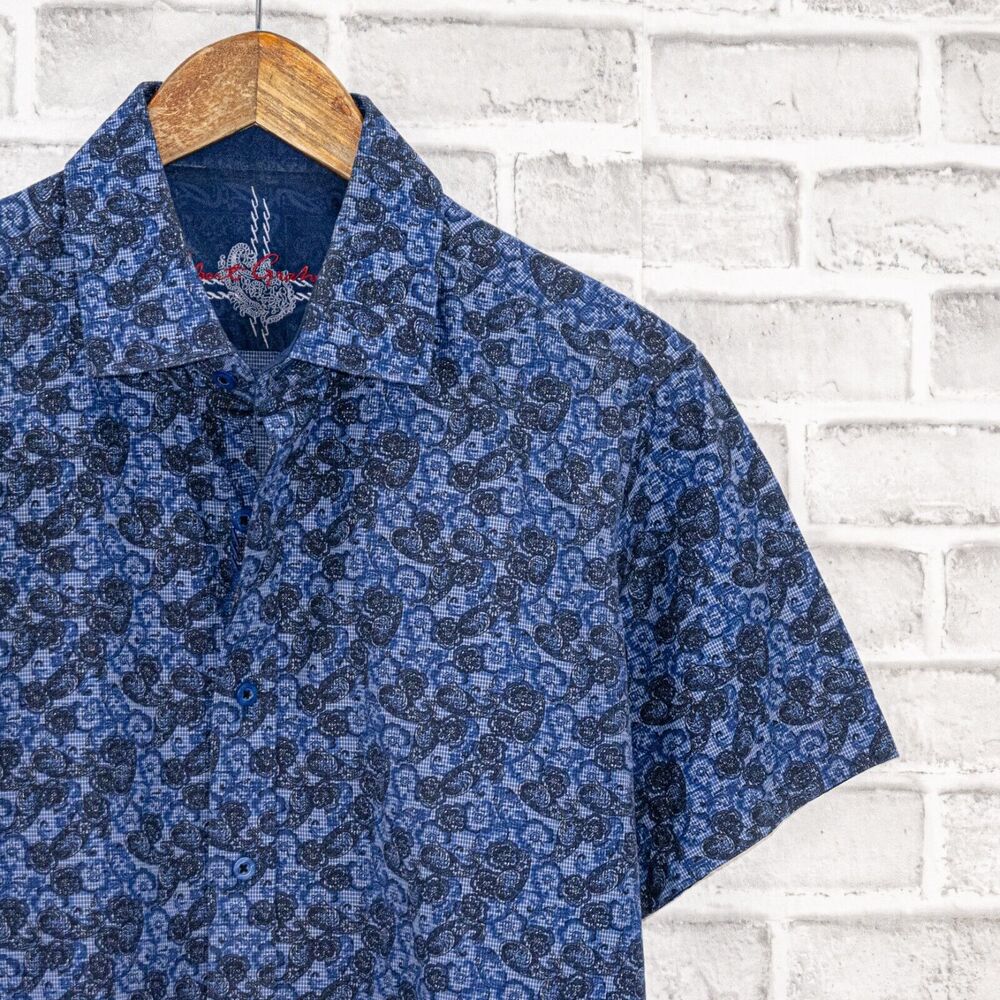 Robert Graham Men's Short Sleeve Button down Shirt in Blue Floral Sz Small